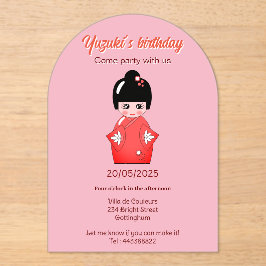 Japans poppenverjaardagsfeestje acryl uitnodigingen