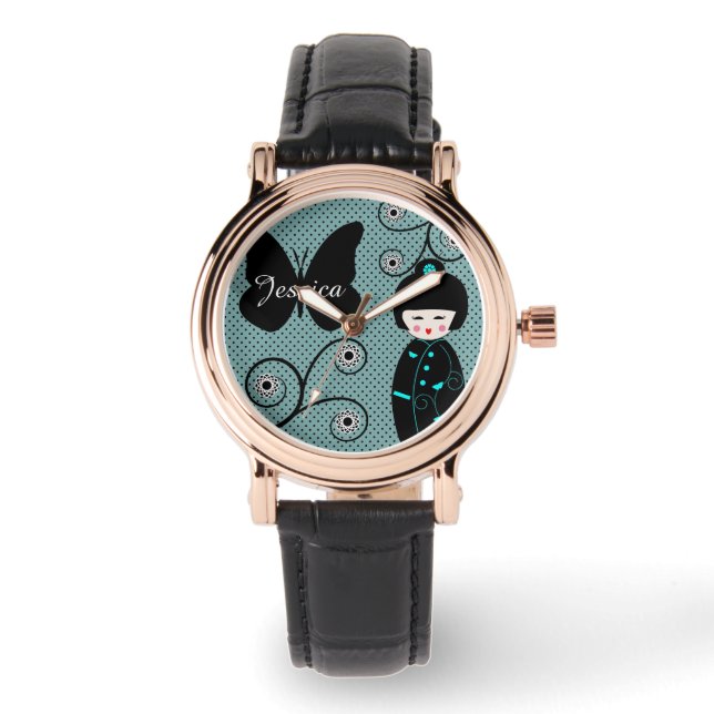 Japans poppetje in Kimono Schattige Horloge (Voorkant)