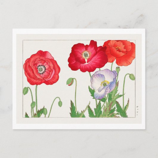  Japans Poppy Woodblock Print Briefkaart (Voorkant)