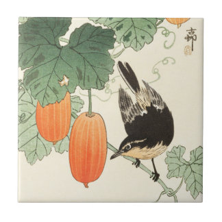 Japans Print Sinaasappel Fruit met Vogel Tegeltje