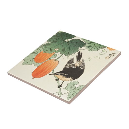  Japans Print Sinaasappel Fruit met Vogel Tegeltje (Zijkant)