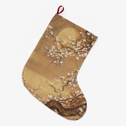 Japans  pruim bloeit in maanlicht grote kerstsok (Voorkant (Hangend))