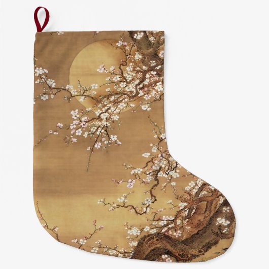 Japans pruim bloeit in maanlicht grote kerstsok (Voorkant)