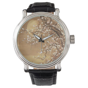 Japans  pruim bloeit in maanlicht horloge
