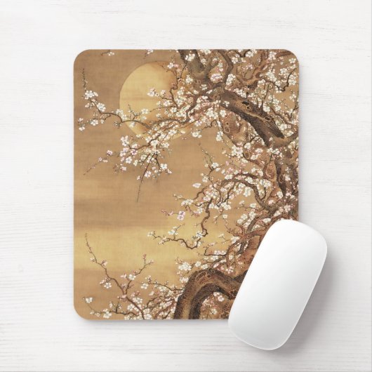 Japans pruim bloeit in maanlicht muismat (Met muis)