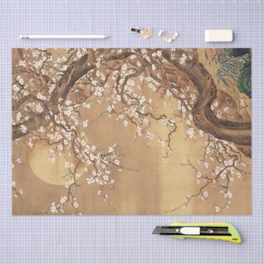 Japans  pruim bloeit in maanlicht tissuepapier (Craft)