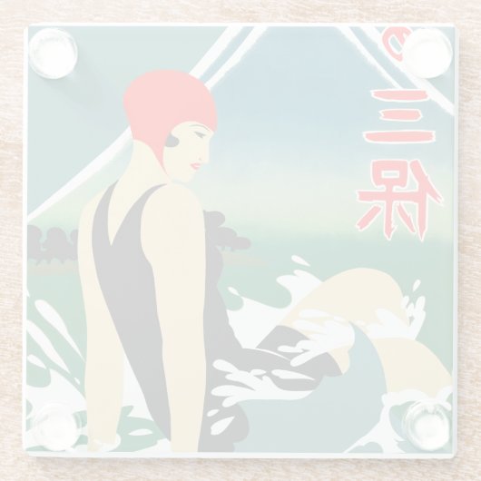 Japans Reizen Toerisme Poster jaren 1930 Art Deco  Glazen Onderzetter (Achterkant)