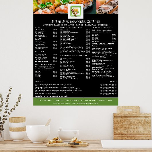Japans restaurant, menu Sushi Poster (Keuken)