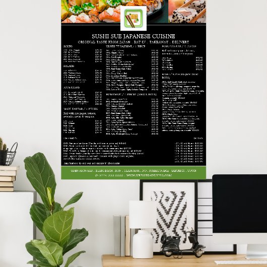 Japans restaurant, menu Sushi Poster (Thuiskantoor)
