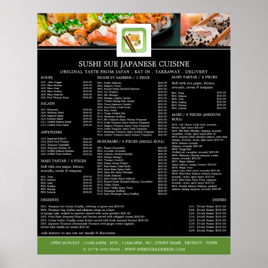 Japans restaurant, menu Sushi Poster (Voorkant)