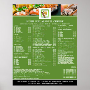 Japans restaurant, sushi menu poster