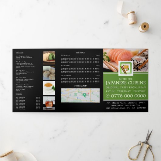 Japans restaurant, Sushi Menu Tri-Fold Flyer (Buitenkant)