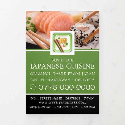 Japans restaurant, Sushi Menu Tri-Fold Flyer (Cover)