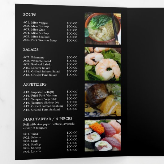 Japans restaurant, Sushi Menu Tri-Fold Flyer (Binnenzijde eerst)
