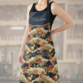 Japans Retro Blauwgroen Bloemen Kimono Print Monog Schort