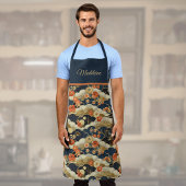 Japans Retro Blauwgroen Bloemen Kimono Print Monog Schort