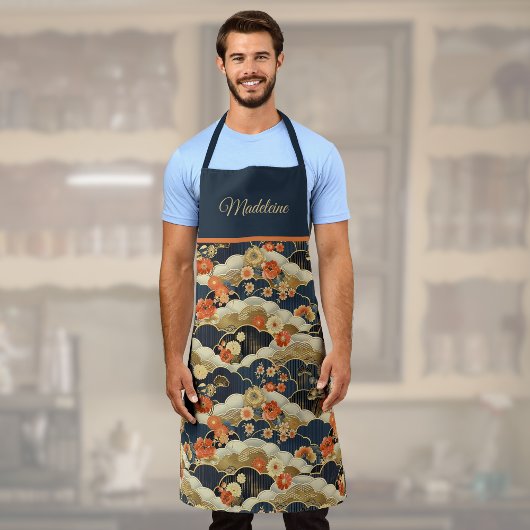 Japans Retro Blauwgroen Bloemen Kimono Print Monog Schort