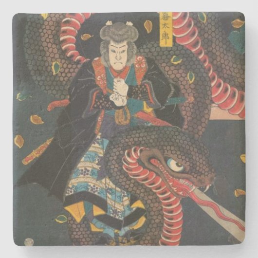  Japans Reuzenslangen Woodblock Print Stenen Onderzetter (Voorkant)