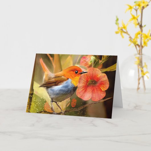 Japans Robin Wenskaart Kaart (Gele Bloem)