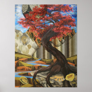 Japans Rode Esdoorn Surrealistisch Landschap Art P Poster