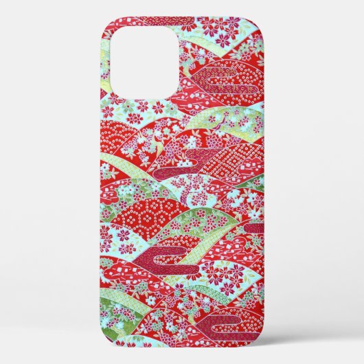 Japans Rood Bloemen Origami iPhone 12 Hoesje (Achterkant)