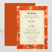 Japans Rood en Goud Floral Uitnodiging Weddenschap (Voorkant / Achterkant)