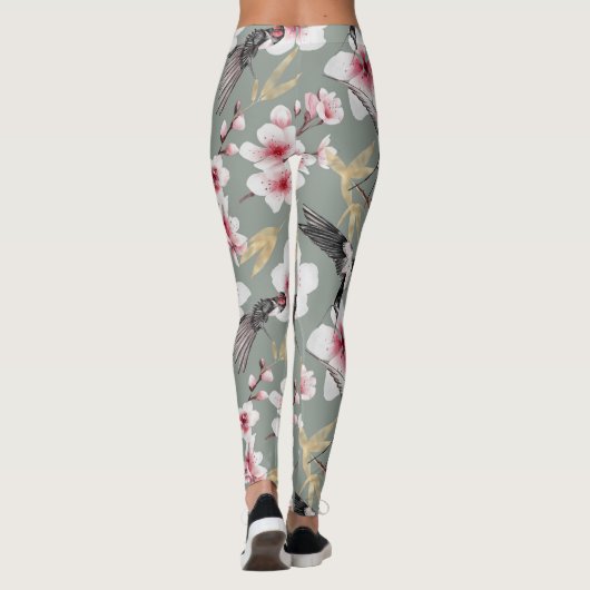 Japans roze Cherry Blossom Pattern Leggings (Achterkant)