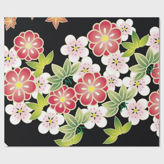 Japans roze en geel floral Kimono Pattern Cadeaupapier (Vlak)