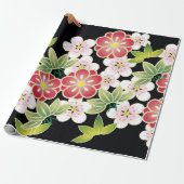 Japans roze en geel floral Kimono Pattern Cadeaupapier (Uitgerold)
