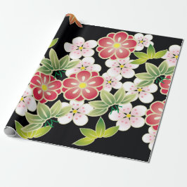 Japans roze en geel floral Kimono Pattern Cadeaupapier