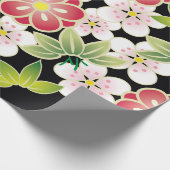 Japans roze en geel floral Kimono Pattern Cadeaupapier (Hoek)