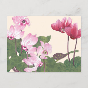  Japans roze Lotus Floral Woodblock Briefkaart