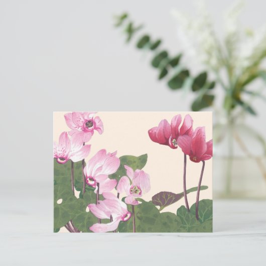  Japans roze Lotus Floral Woodblock Briefkaart (Staand voorkant)