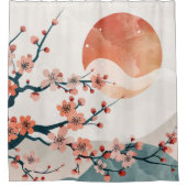 Japans Roze Pruimenbloesem en Maan Douchegordijn (Voorkant)