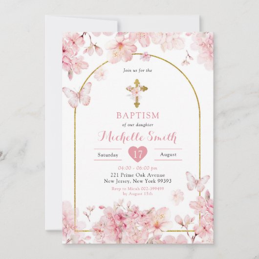 Japans Roze Sakura Kersenbloesem Doop Kaart (Voorkant)