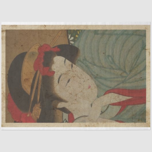 Japans Sad Girl Woodblock print ukiyo Style Tissuepapier (Voorkant)