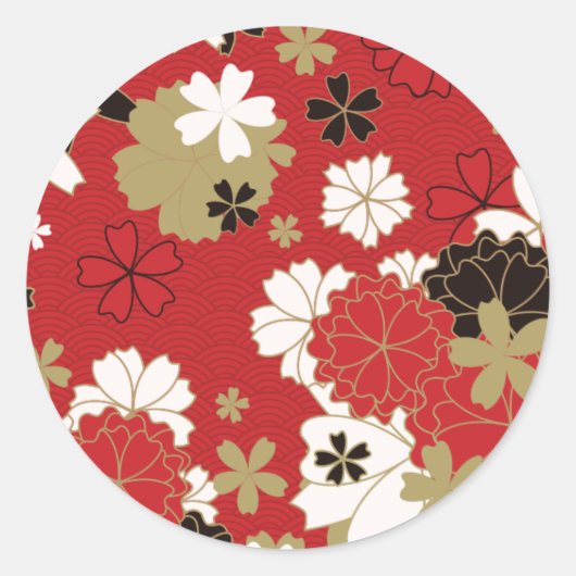 Japans Sakura Elegant Floral Pattern Ronde Sticker (Voorkant)