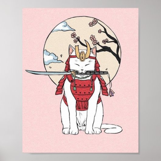 Japans Sakura Samurai Cat Poster (Voorkant)