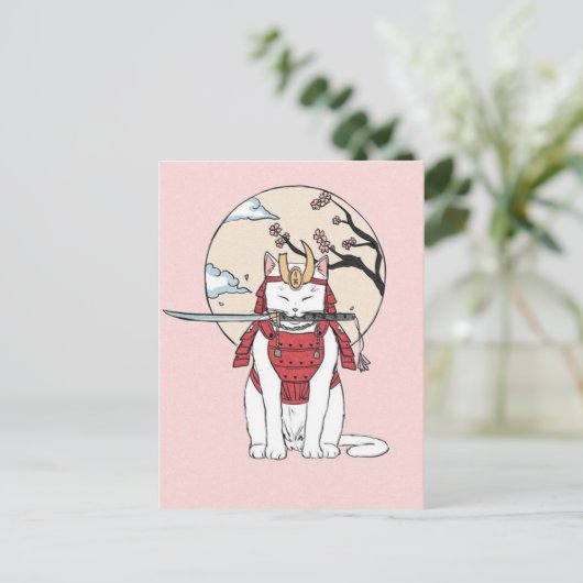 Japans Sakura Samurai Cat Poster Briefkaart (Staand voorkant)