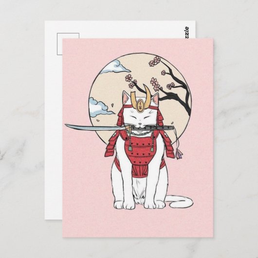 Japans Sakura Samurai Cat Poster Briefkaart (Voorkant / Achterkant)