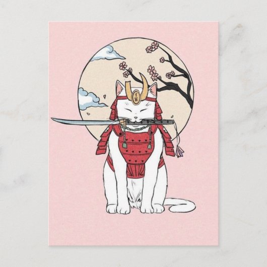 Japans Sakura Samurai Cat Poster Briefkaart (Voorkant)