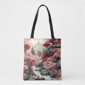  japans sakura tempel bos scène tote bag (Voorkant)