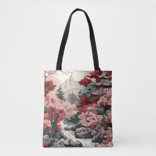 japans sakura tempel bos scène tote bag