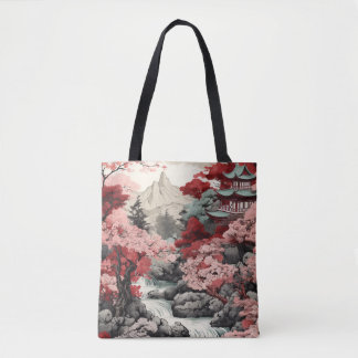  japans sakura tempel bos scène tote bag