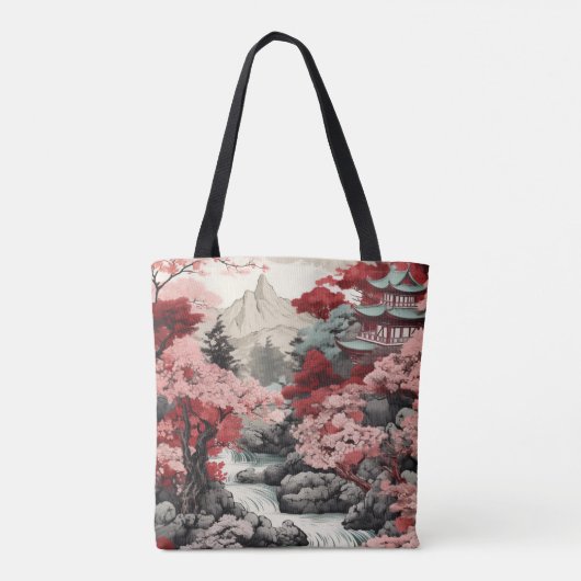  japans sakura tempel bos scène tote bag (Achterkant)