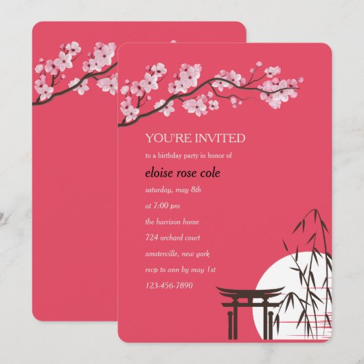 Japans Sakura Verjaardagsfeest Kaart (Voorkant / Achterkant)