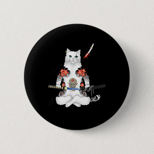 Japans Samurai Cat Katana Ninja Yakuza Tattoo Ronde Button 5,7 Cm