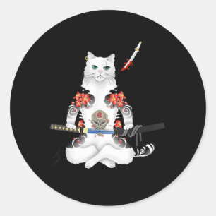 Japans Samurai Cat Katana Ninja Yakuza Tattoo Ronde Sticker