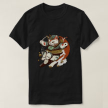 Japans samurai Cat Man en T-shirt van de vrouw