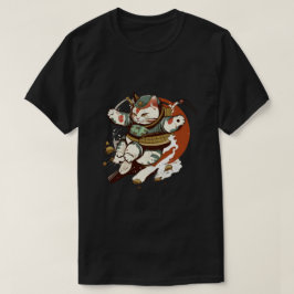Japans samurai Cat Man en T-shirt van de vrouw